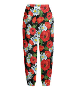 Poppy And Chamomile Pattern Print Fleece Lined Knit Pants