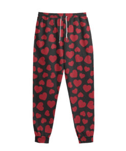 Red And Black Heart Pattern Print Sweatpants