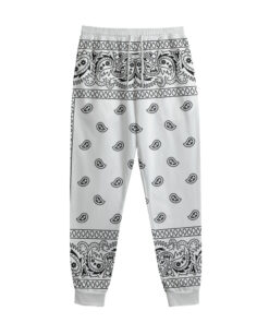 White And Black Paisley Bandana Print Sweatpants