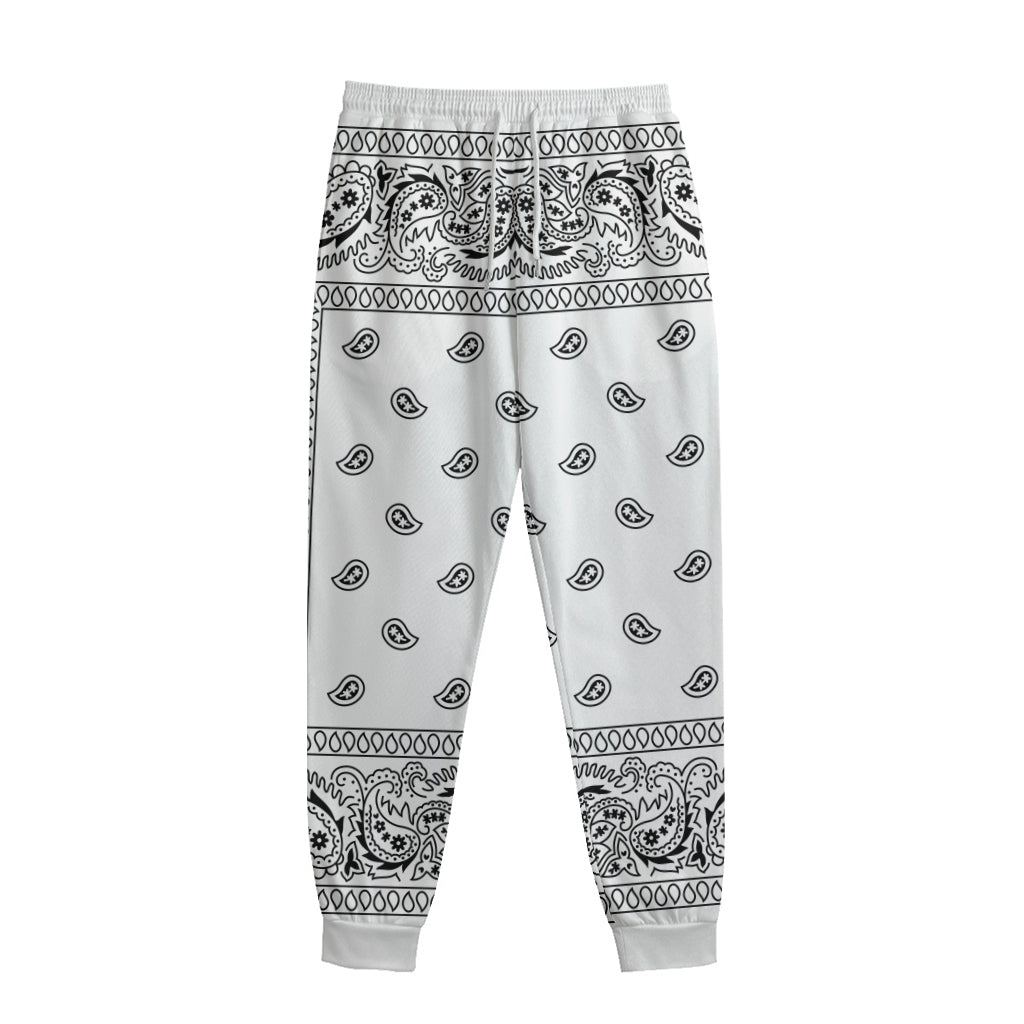 White And Black Paisley Bandana Print Sweatpants White And Black Paisley Bandana Print Sweatpants