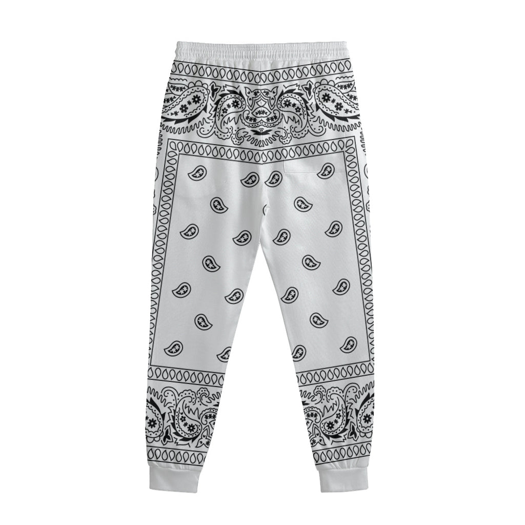 White And Black Paisley Bandana Print Sweatpants White And Black Paisley Bandana Print Sweatpants