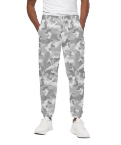 White Snow Camouflage Print Cotton Sweatpants