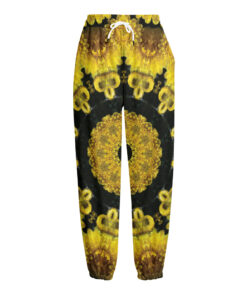 Yellow Flower Kaleidoscope Print Fleece Lined Knit Pants