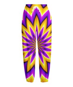 Yellow Flower Moving Optical Illusion Fleece Lined Knit Pants