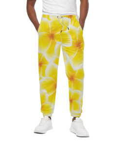 Yellow Frangipani Pattern Print Cotton Sweatpants