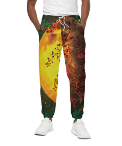 Yellow Full Moon Print Cotton Sweatpants