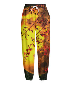 Yellow Full Moon Print Fleece Lined Knit Pants