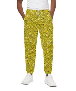Yellow Geometric Banana Pattern Print Cotton Sweatpants