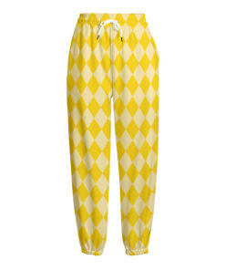 Yellow Harlequin Pattern Print Fleece Lined Knit Pants