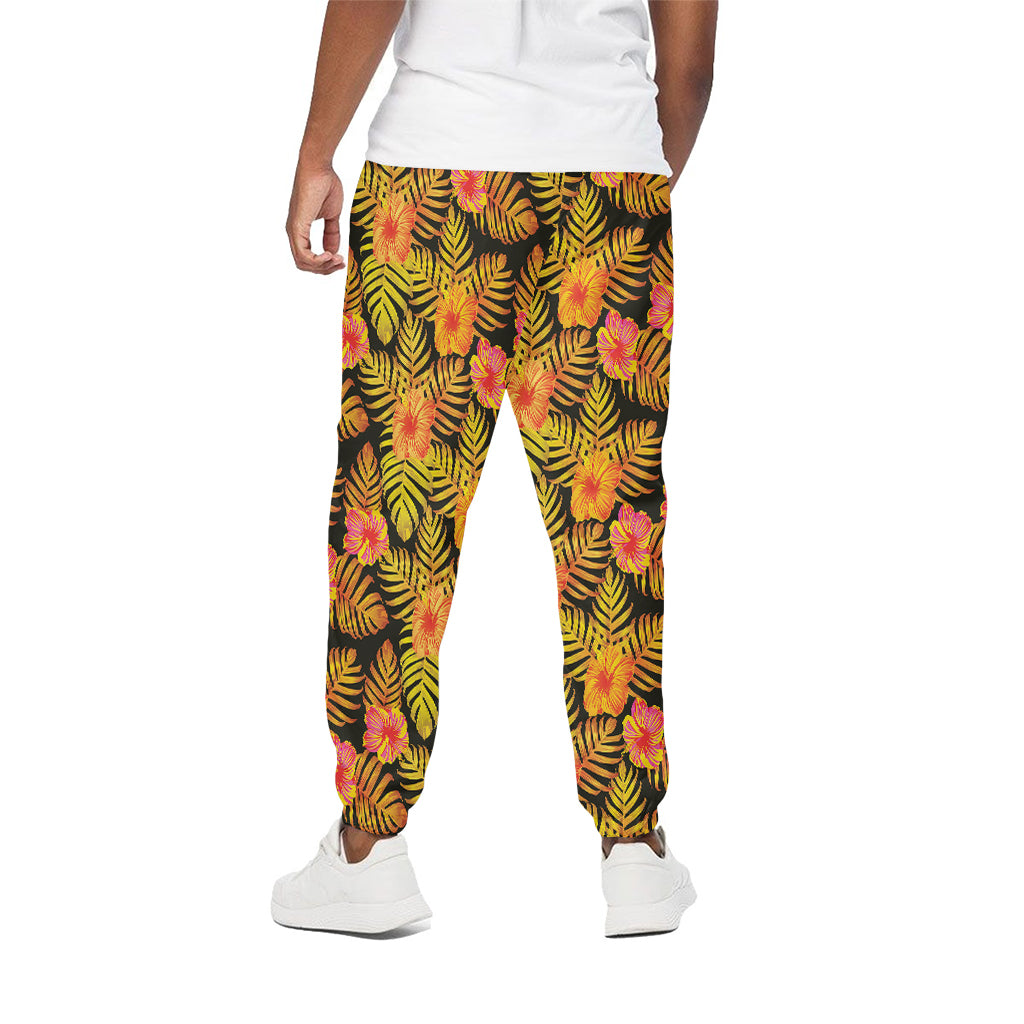 Yellow Hawaiian Tropical Pattern Print Cotton Sweatpants Yellow Hawaiian Tropical Pattern Print Cotton Sweatpants