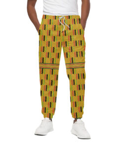 Yellow Kente Pattern Print Cotton Sweatpants