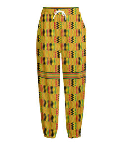 Yellow Kente Pattern Print Fleece Lined Knit Pants