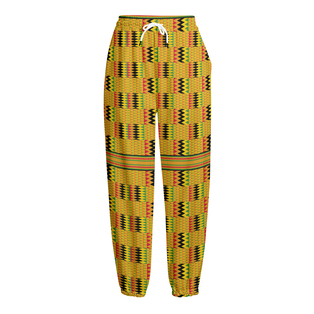 Yellow Kente Pattern Print Fleece Lined Knit Pants Yellow Kente Pattern Print Fleece Lined Knit Pants