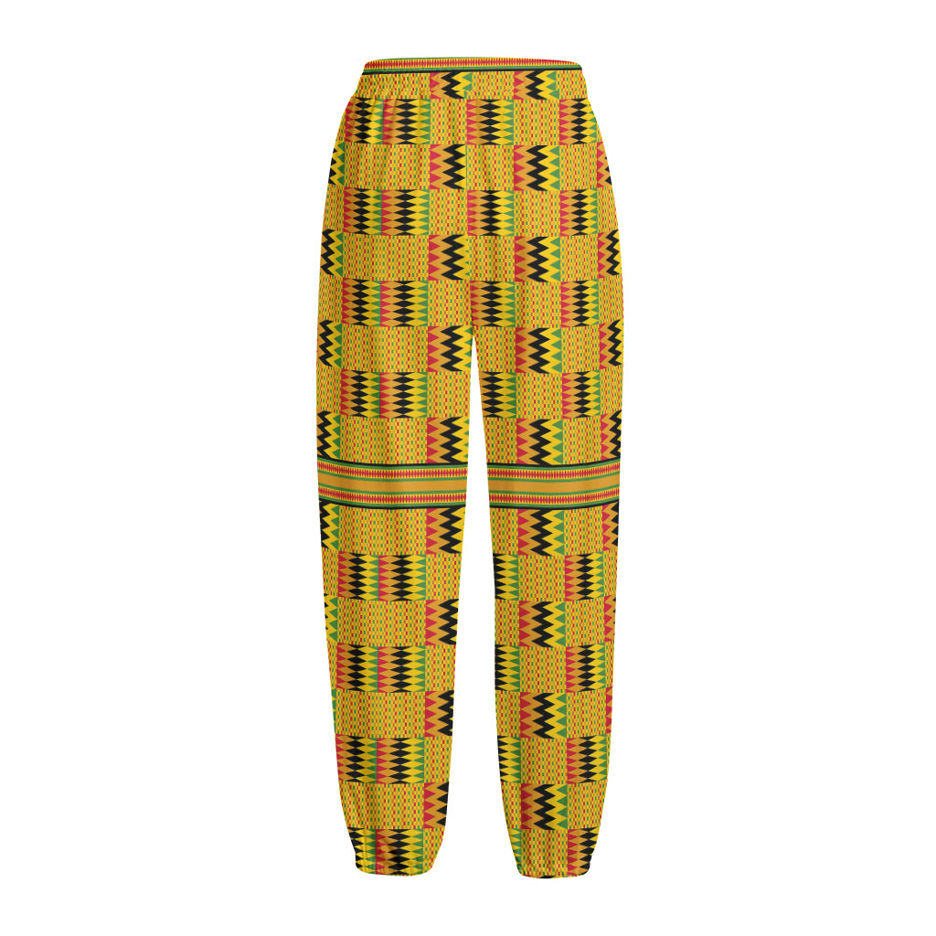 Yellow Kente Pattern Print Fleece Lined Knit Pants Yellow Kente Pattern Print Fleece Lined Knit Pants