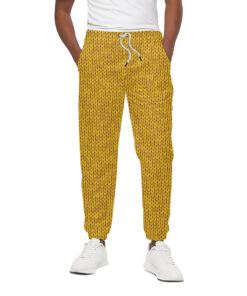 Yellow Knitted Pattern Print Cotton Sweatpants