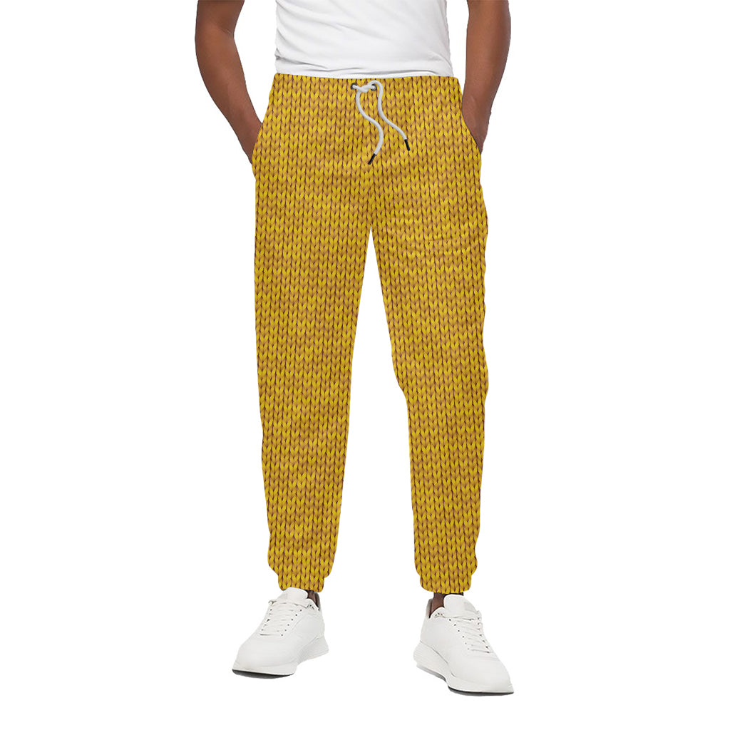 Yellow Knitted Pattern Print Cotton Sweatpants Yellow Knitted Pattern Print Cotton Sweatpants