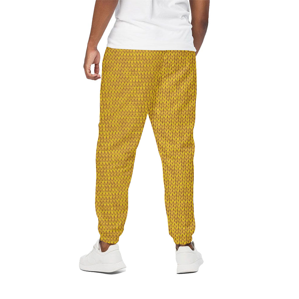 Yellow Knitted Pattern Print Cotton Sweatpants Yellow Knitted Pattern Print Cotton Sweatpants