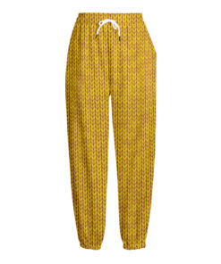 Yellow Knitted Pattern Print Fleece Lined Knit Pants