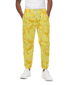 Yellow Lemon Pattern Print Cotton Sweatpants