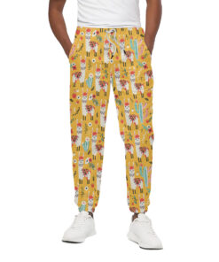 Yellow Llama Pattern Print Cotton Sweatpants