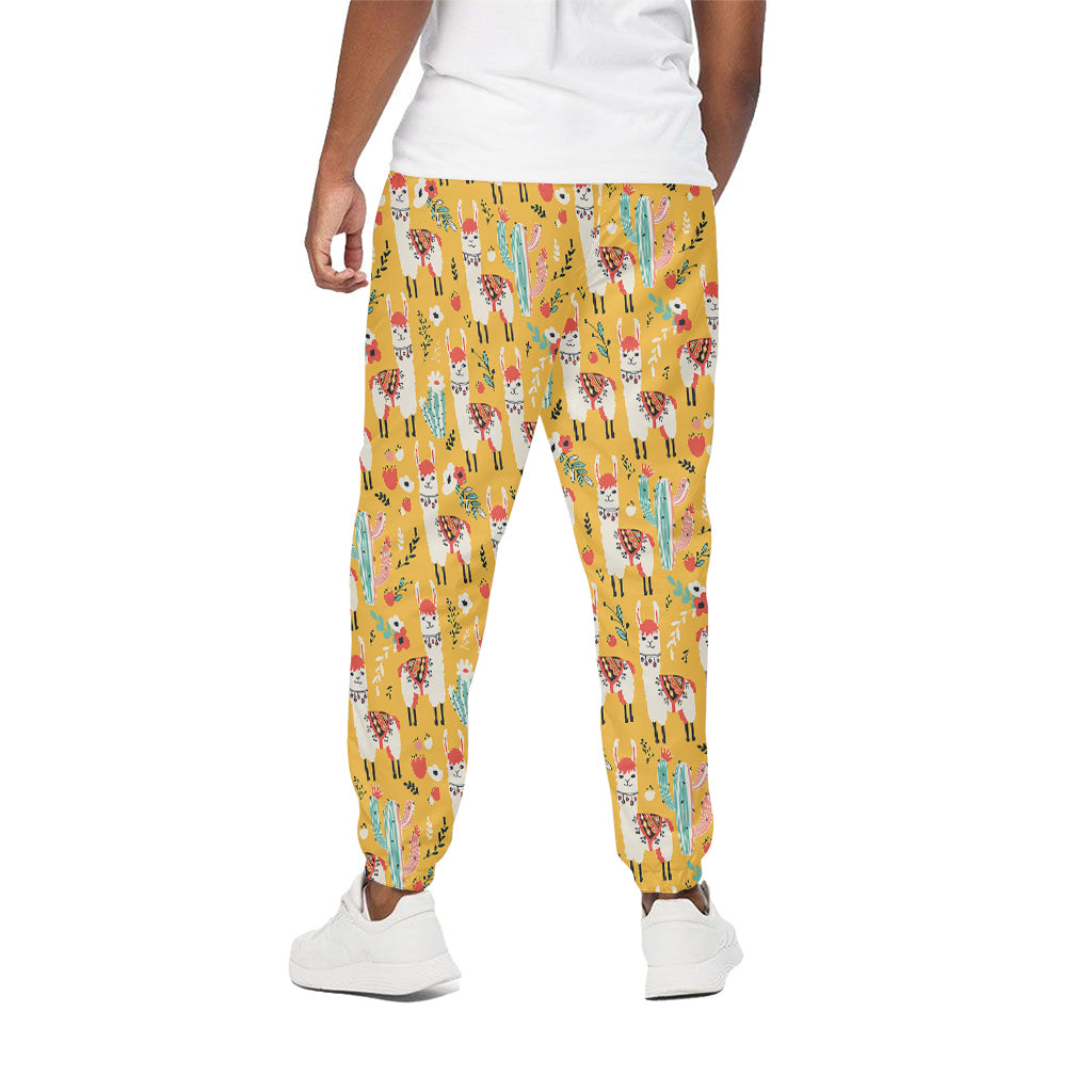 Yellow Llama Pattern Print Cotton Sweatpants Yellow Llama Pattern Print Cotton Sweatpants