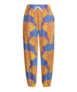 Yellow Mandala Elephant Pattern Print Fleece Lined Knit Pants