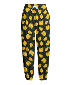 Yellow Mango Fruit Pattern Print Fleece Lined Knit Pants