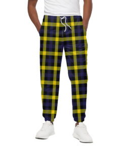 Yellow Navy And Black Plaid Print Cotton Sweatpants