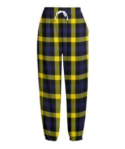 Yellow Navy And Black Plaid Print Fleece Lined Knit Pants