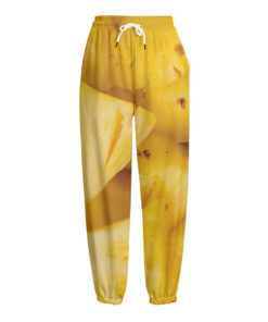 Yellow Pineapple Pieces Print Fleece Lined Knit Pants