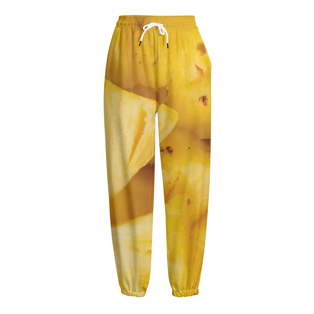 Yellow Pineapple Pieces Print Fleece Lined Knit Pants Yellow Pineapple Pieces Print Fleece Lined Knit Pants