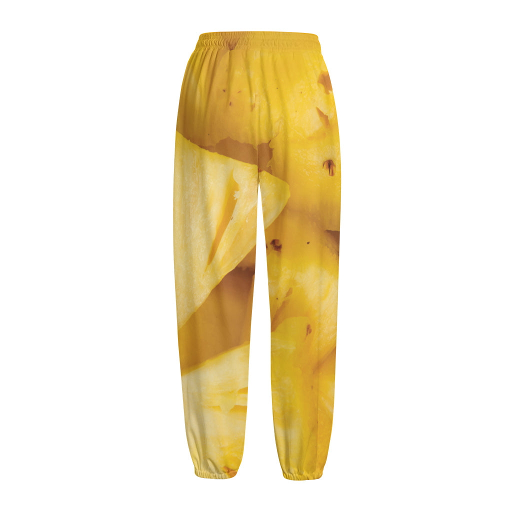 Yellow Pineapple Pieces Print Fleece Lined Knit Pants Yellow Pineapple Pieces Print Fleece Lined Knit Pants