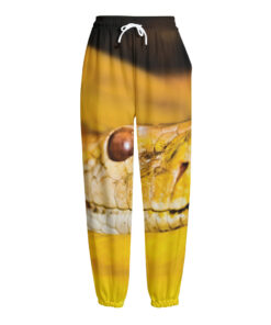 Yellow Python Snake Print Fleece Lined Knit Pants