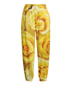 Yellow Rose Print Fleece Lined Knit Pants