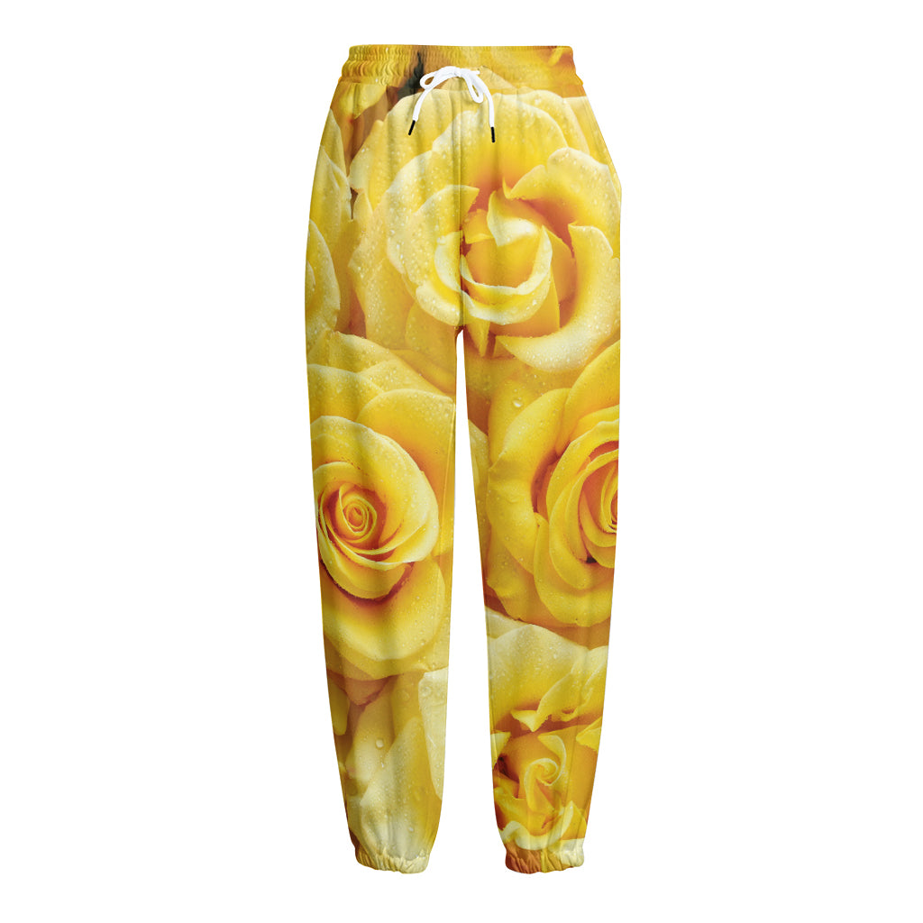 Yellow Rose Print Fleece Lined Knit Pants Yellow Rose Print Fleece Lined Knit Pants