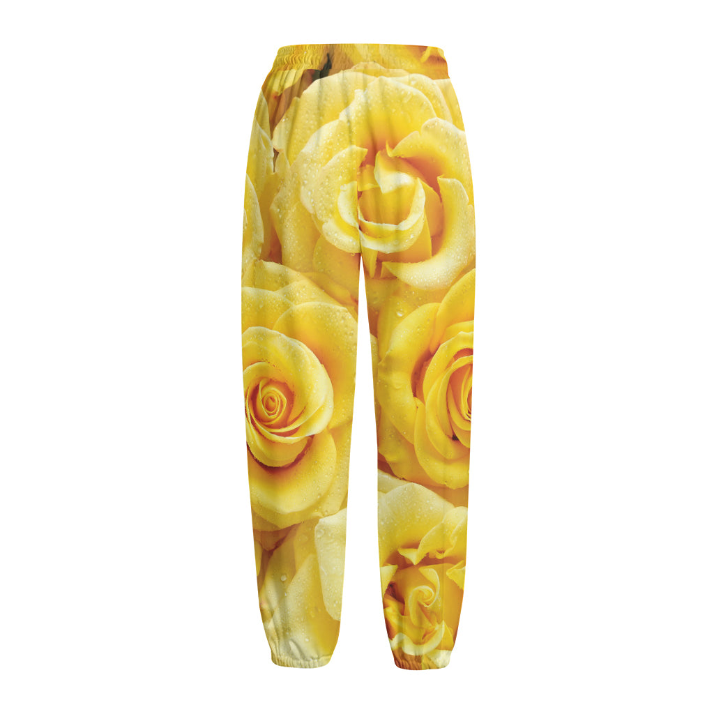 Yellow Rose Print Fleece Lined Knit Pants Yellow Rose Print Fleece Lined Knit Pants