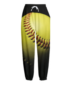 Yellow Softball Ball Print Fleece Lined Knit Pants