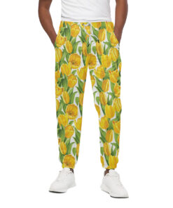 Yellow Spring Tulip Pattern Print Cotton Sweatpants