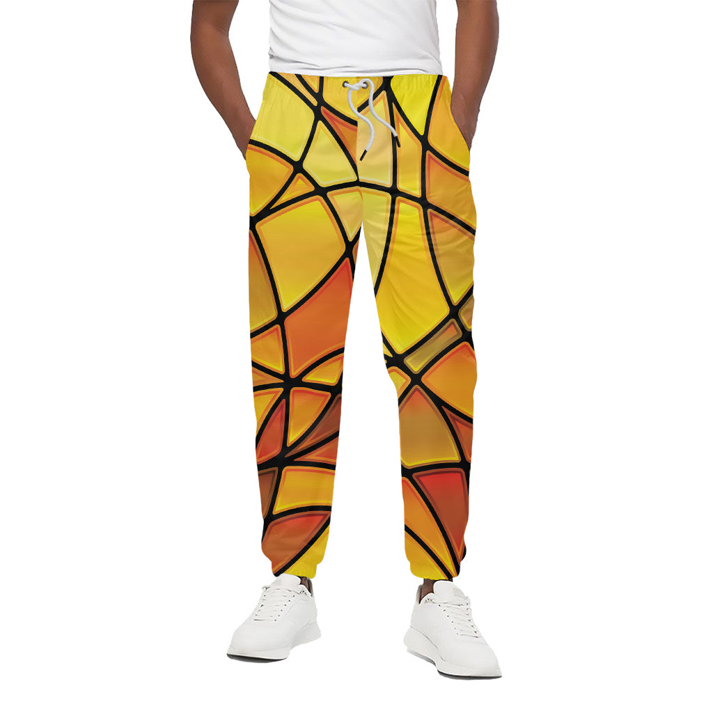 Yellow Stained Glass Mosaic Print Cotton Sweatpants Yellow Stained Glass Mosaic Print Cotton Sweatpants