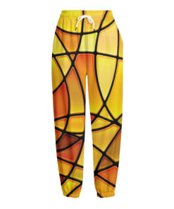 Yellow Stained Glass Mosaic Print Fleece Lined Knit Pants
