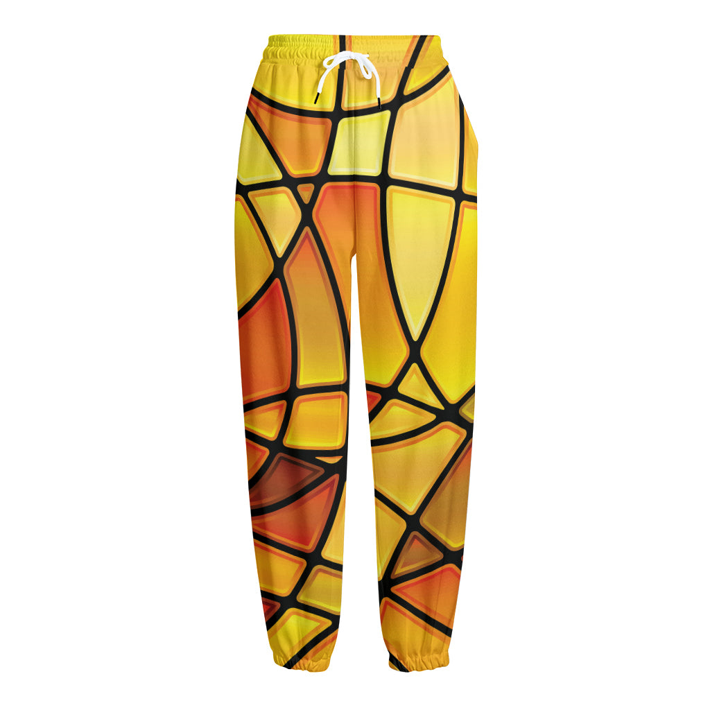 Yellow Stained Glass Mosaic Print Fleece Lined Knit Pants Yellow Stained Glass Mosaic Print Fleece Lined Knit Pants