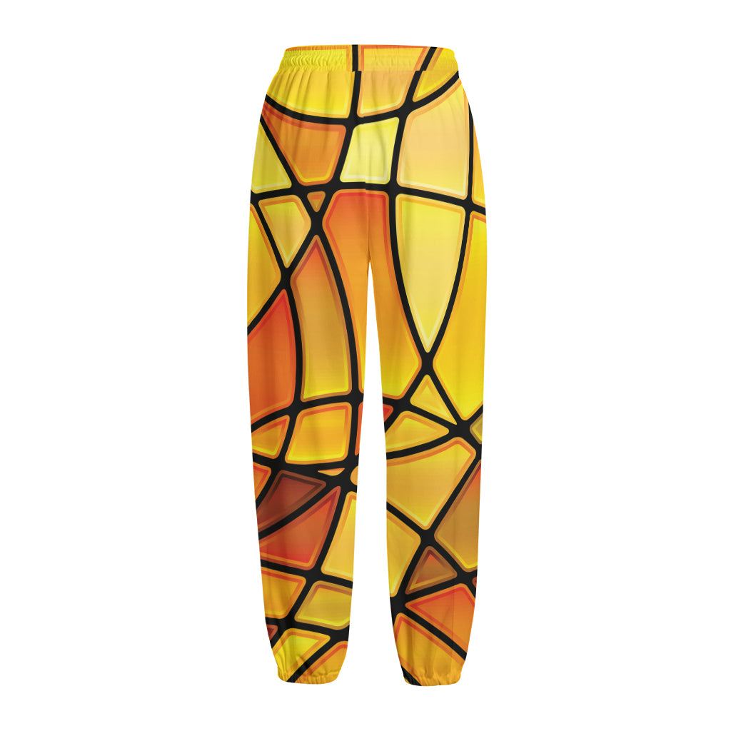 Yellow Stained Glass Mosaic Print Fleece Lined Knit Pants Yellow Stained Glass Mosaic Print Fleece Lined Knit Pants