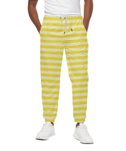 Yellow Striped Pattern Print Cotton Sweatpants