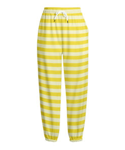 Yellow Striped Pattern Print Fleece Lined Knit Pants