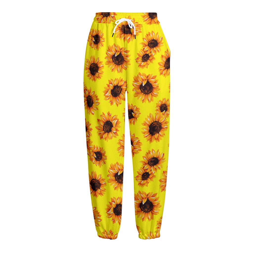 Yellow Sunflower Pattern Print Fleece Lined Knit Pants Yellow Sunflower Pattern Print Fleece Lined Knit Pants