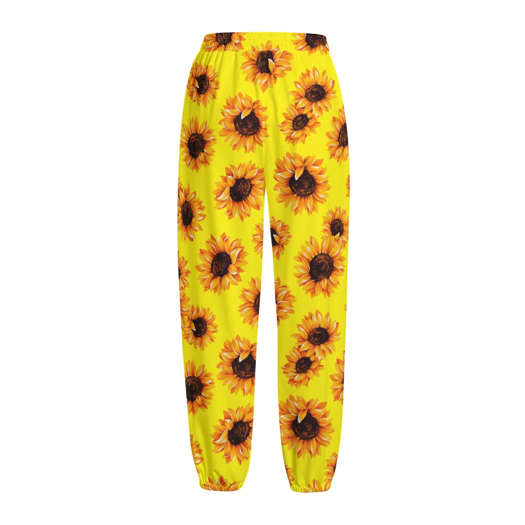 Yellow Sunflower Pattern Print Fleece Lined Knit Pants Yellow Sunflower Pattern Print Fleece Lined Knit Pants