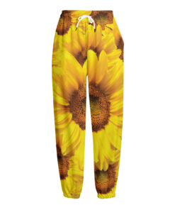 Yellow Sunflower Print Fleece Lined Knit Pants