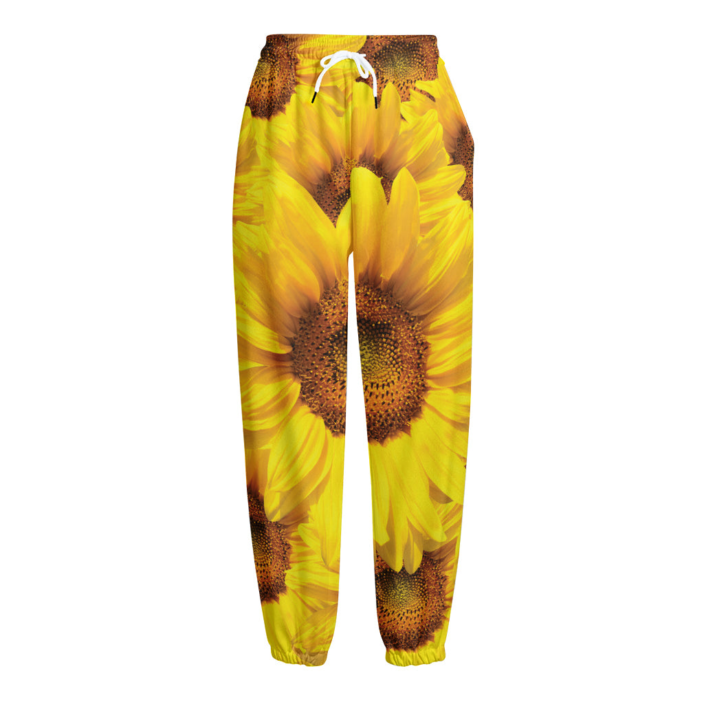 Yellow Sunflower Print Fleece Lined Knit Pants Yellow Sunflower Print Fleece Lined Knit Pants