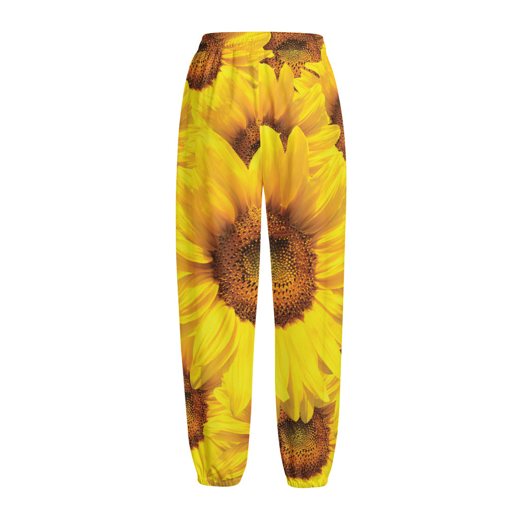 Yellow Sunflower Print Fleece Lined Knit Pants Yellow Sunflower Print Fleece Lined Knit Pants