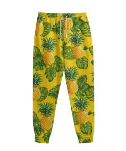 Yellow Tropical Pineapple Pattern Print Sweatpants